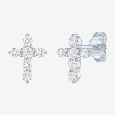 Yes, Please! Lab Created White Sapphire Sterling Silver 9mm Cross Stud Earrings