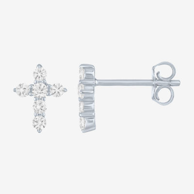 Yes, Please! Lab Created White Sapphire Sterling Silver 9mm Cross Stud Earrings