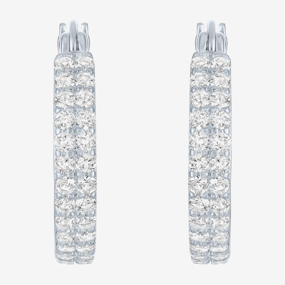 Yes, Please! Womens Lab Created White Sapphire Sterling Silver 18mm Hoop Earrings