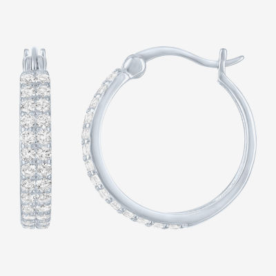 Yes, Please! Womens Lab Created White Sapphire Sterling Silver 18mm Hoop Earrings