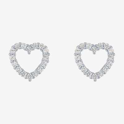 Yes, Please! Lab Created White Sapphire Sterling Silver Heart Stud Earrings