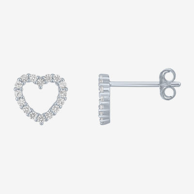 Yes, Please! Lab Created White Sapphire Sterling Silver Heart Stud Earrings