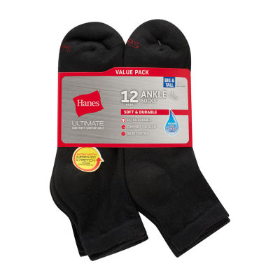 Hanes Ultimate 12 Pair Big and Tall Quarter Ankle Socks Mens