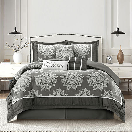 Stratford Park Thess 7-pc. Damask + Scroll Midweight Comforter Set, One Size, Gray