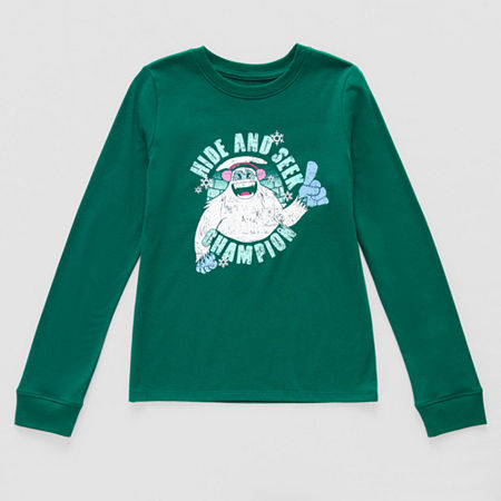 Thereabouts Little & Big Girls Holiday Round Neck Long Sleeve Graphic T-Shirt, 3x-large (22.5) Plus, Green