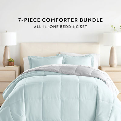 Casual Comfort Reversible Microfiber 7-pc. Down Alternative Complete Bedding Set with Sheets