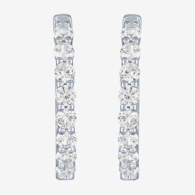 Yes, Please! Womens Lab Created White Sapphire Sterling Silver 25mm Hoop Earrings