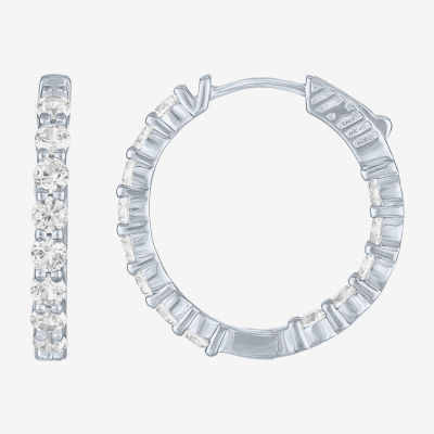 Yes, Please! Womens Lab Created White Sapphire Sterling Silver 25mm Hoop Earrings