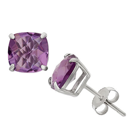 Fine Jewelry Genuine Purple Amethyst Sterling Silver 8mm Stud Earrings In Transparent