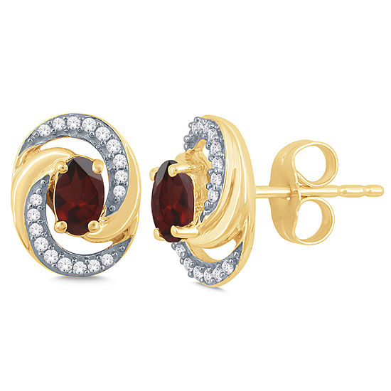 1/10 CT. T.W. Genuine Red Garnet 10K Gold 10.4mm Oval Stud Earrings