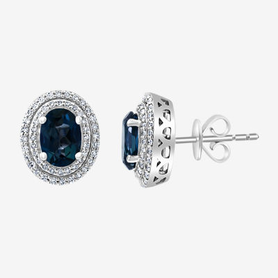 Effy 1/3 CT. T.W. Diamond & Genuine Blue Topaz 14K White Gold 11.6mm Stud Earrings