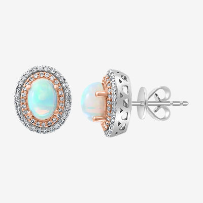 Effy 1/3 CT. T.W. Diamond & Genuine White Opal 14K White Gold 11.6mm Stud Earrings
