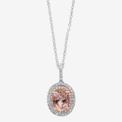Effy Womens 1/5 CT. T.W. Diamond & Genuine Pink Morganite 14K Two Tone Gold Pendant Necklace