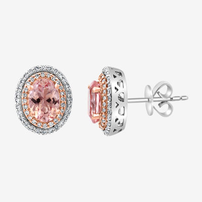 Effy 1/3 CT. T.W. Diamond & Genuine Pink Morganite 14K White Gold 11.6mm Stud Earrings