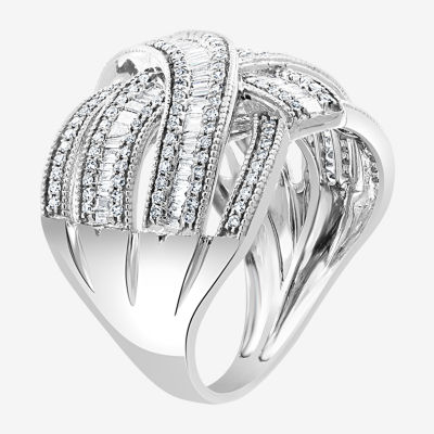 Effy Final Call Womens 7/8 CT. T.W. Natural Diamond 14K White Gold Crossover Band