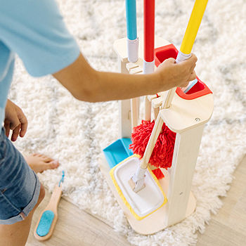 deAO Kids Cleaning Set 12 Pcs Pretend Play Detachable Housekeeping Cart with Broom,Dust Pan,Spray Bottle Children House Cleaning Tools Toys,Kids