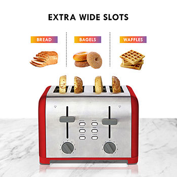 MegaChef Red 4 Slice Toaster in Stainless Steel