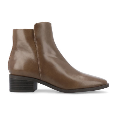 Journee Collection Women's Stacked Heel Lace-Up Booties - Vegan Suede, Grey (Size 10)