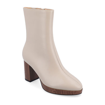 Journee Collection Womens Romer Block Heel Booties, 7 Wide, Beige