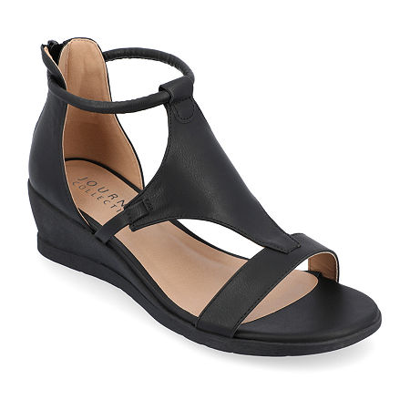 Journee Collection Womens Trayle Wedge Sandals, 7 Wide, Black