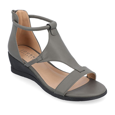 Journee Collection Womens Trayle Wedge Sandals, 8 Medium, Gray