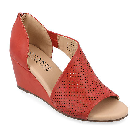 Journee Collection Aretha Womens Round Peep Toe Wedge Heel Pumps, 12 Medium, Orange