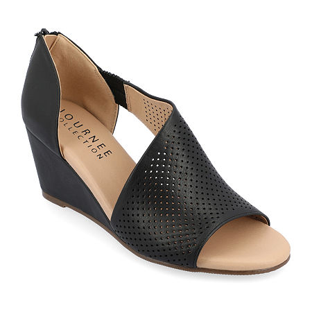 Journee Collection Aretha Womens Round Peep Toe Wedge Heel Pumps, 9 Medium, Black