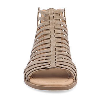 Women's Fashion Peep Toe Pu Leather Gladiator Sandals - Beige,Black