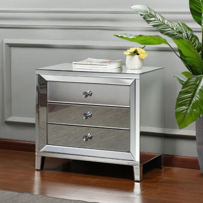 3 Drawer Mirrored Accent Chest with Tapered Feet
