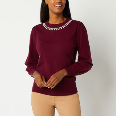 Liz Claiborne Womens Crew Neck Long Sleeve Pullover Sweater - JCPenney