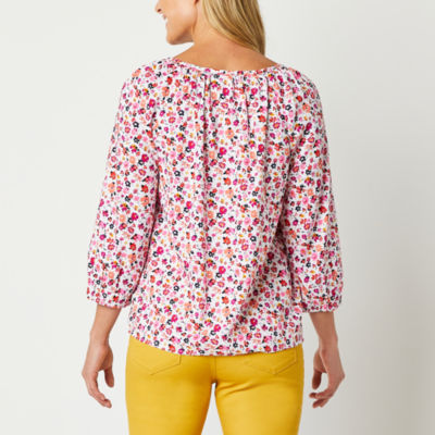 St. John's Bay Womens Henley Neck 3/4 Sleeve Blouse