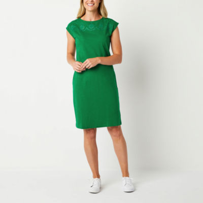 Liz Claiborne Short Sleeve Sheath Dress, Color: Hyper Green - JCPenney