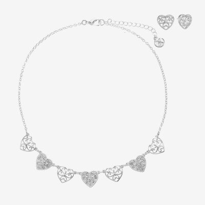 Mixit Silver Tone Collar Necklace & Stud Earrings 2-pc. Heart Jewelry Set