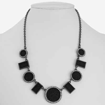 Mixit Black Glass 17 Inch Cable Rectangular Round Collar Necklace