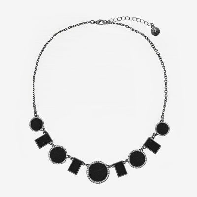 Mixit Black Glass 17 Inch Cable Rectangular Round Collar Necklace