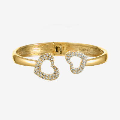 Monet Jewelry Gold Tone Glass Heart Cuff Bracelet