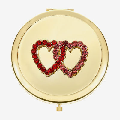 Monet Jewelry Gold Tone Red And Pink Double Heart Compact Mirror