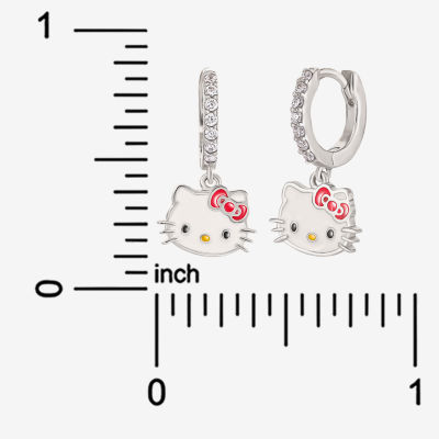Cubic Zirconia Sterling Silver 18.2mm Hello Kitty Hoop Earrings