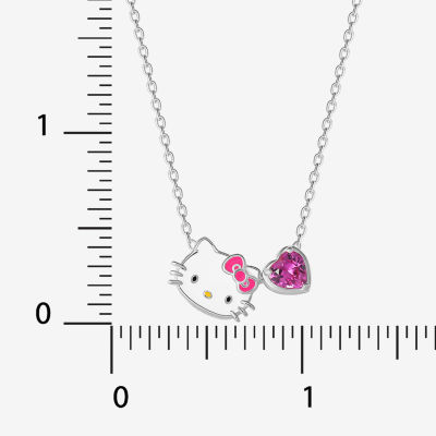 Girls Red Cubic Zirconia Sterling Silver Hello Kitty Pendant Necklace