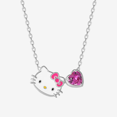 Girls Red Cubic Zirconia Sterling Silver Hello Kitty Pendant Necklace