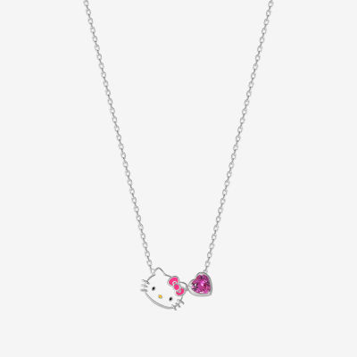 Girls Red Cubic Zirconia Sterling Silver Hello Kitty Pendant Necklace