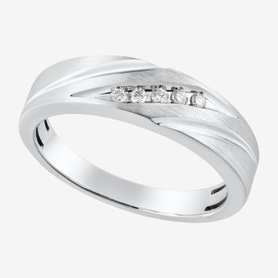 Mens 1/10 CT. T.W. Natural White Diamond 10K White Gold Wedding Band