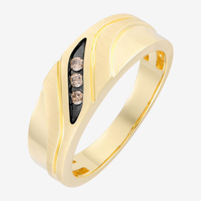 Mens 7MM Diamond Accent Natural Champagne Diamond 10K Gold Wedding Band