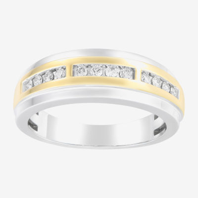 7.5MM 1/4 CT. T.W. Natural White Diamond 10K Two Tone Gold Wedding Band