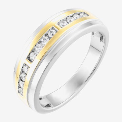 7.5MM 1/4 CT. T.W. Natural White Diamond 10K Two Tone Gold Wedding Band