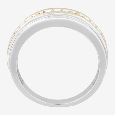 7.5MM 1/4 CT. T.W. Mined White Diamond 10K Two Tone Gold Wedding Band