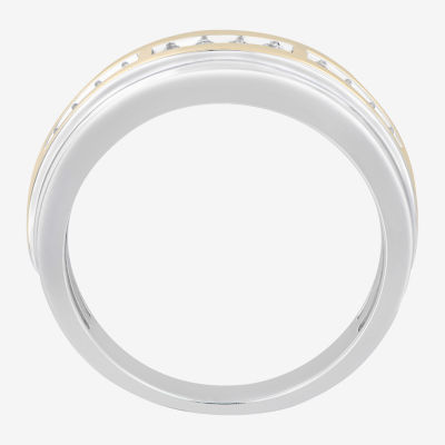 7.5MM 1/4 CT. T.W. Natural White Diamond 10K Two Tone Gold Wedding Band