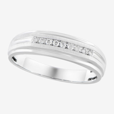 Mens 1/10 CT.T.W. Natural Diamond 10K White Gold 9-Stone Ring