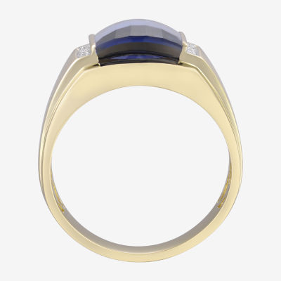 Mens Lab-Created Blue Sapphire & Diamond-Accent 10K Yellow Gold Ring