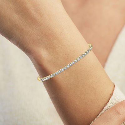 G-H / SI2-I1) 1/4 CT. T.W. Lab Grown White Diamond Sterling Silver or 14K Gold Over Bangle Bracelet